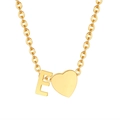 18K gold plated necklace featuring a polished heart and letter E pendant on a thin chain - Gold - Letter E