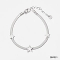 Silver stainless steel snake chain bracelet with three star charms and lobster clasp - Silver White Star Bracelet (SBP031)
