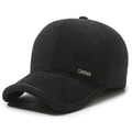 Dunkelgraue Wollmischung Baseballkappe mit metallischem CHINA-Logo für Winter - Verstellbar / Schwarz