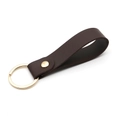 Minimalist dark brown PU leather keychain with metallic ring and rivet detail - Dark Brown & Gold