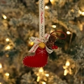 Handmade red felt Christmas stocking ornament with pine cones, berries, and a golden bell - Style 5 (Red Christmas Sock)