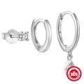 Three-piece 925 sterling silver earring set with minimalist hoops and clear zircon accents - #2 White Gold Set of 3 (Sparkling Rhombus)
