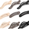 Matte resin banana hair clip set in beige, brown and black colors with镂空design - Set 6 (3-Piece Set: Curved Banana Claw Clips)