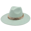 Detail of mint green wool fedora hat with elegant thick gold chain link decoration - Adult (57-60cm) / Mint Green