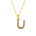 Golden square pendant necklace featuring letter U set with sparkling zircon stones - Letter U