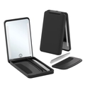 Set specchio trucco LED portatile nero con pettine e pinzetta nella custodia compatta - Nero