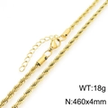 Hochwertige goldene Edelstahl-Kordelkette für Damen und Herren, 18g, 460 mm x 4 mm - Seilkette (KN298252-GC)