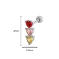 Silver stainless steel stud earring with red pink and yellow heart stones 1.01cm size - 8# Silver (Triple Color Hearts)