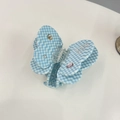 Detail of light blue checkerboard butterfly hair claw with MISS rhinestone lettering - Gemstone Blue Plaid MISS Butterfly