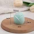 Green rose bud scented candle on wooden tray with size 5.4cm by 4.8cm dimensions - Lake Green (Blackberry Basil)
