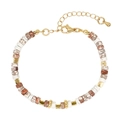 Bracciale in pietra naturale macaron con trame marmoree bianche e bruno-rossastre - Perline con motivo in marmo marrone rossastro