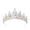 Detailed view of silver crown featuring luxury clear and champagne crystals for wedding - Silver / Champagne Gemstone