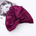 Adjustable solid wine red satin silk sleep cap for women with a twisted front design - Crossed Dark Purple