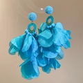 Vibrant blue fabric flower earrings with beaded tops and silver needles for women - 3D Chiffon Flower Tassel Style (46#) (Silver Earring Post) / Sky Blue