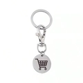 Silver stainless steel shopping trolley token keychain with shopping cart icon - White