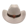 Cappello da cowboy in camoscio grigio chiaro con fascia vintage e fibbia a leopardo - Grigio (Cintura Testa di Leopardo)