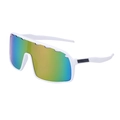 Sporty windproof cycling sunglasses with white frame and multi-color iridescent lens - White Colorful with Vents
