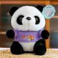 Süßes Panda-Plüschtier-Souvenir mit lila China-T-Shirt auf einer Strohmatte sitzend - China T-Shirt Panda-Lila / 25cm