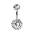 Piercing de nombril en argent avec deux pierres rondes en zircone cubique blanc - Style 10