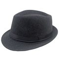 Classic dark grey wool fedora hat for men featuring a black decorative ribbon trim - M (56-58cm) / Black