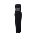 Detailoverzicht van de mesh-patchwork en bodycon-pasvorm van deze zwarte kokerjurk - S / Zwart