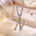 Silver letter N necklace with textured bark finish and minimalist curb chain - Steel Letter N (Pendant Only)