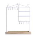 White metal jewelry stand with wooden base for earrings and necklace storage - White
