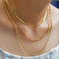 Three-layer gold stainless steel necklace set with snake, paperclip, and twisted chains - Style 5-2 (Gold 3-Layer: Snake+Paperclip+Rope)