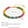 Detailed dimensions of 18K gold plated stainless steel bracelet with natural stones - Multicolor Natural Stone Bracelet / Gold