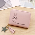 Mini portamonete in pelle PU rosa con simpatico motivo a coniglio e ciondolo a nappa - Rosa