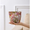 Floral jacquard fabric makeup pouch with colorful embroidery and H&R BAG label - Floral Small