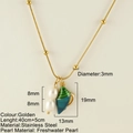 Golden stainless steel snake chain necklace with conch and freshwater pearl charms - Double Layer Pearl Conch (25278G)