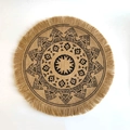 Tovaglietta tonda in juta con motivo geometrico nero e bordi sfrangiati in stile boho - Nappa Naturale Mandala Nero Stile 2
