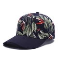 Berretto da baseball blu scuro con stampa floreale tropicale e trama di tela pregiata - Regolabile / Foglia