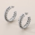 Pendientes de aro en C plateados trenzados con pedrería en acero inoxidable - Estilo de Diamantes de Imitación de Cable Trenzado (KE114148-KFC) / Color Acero