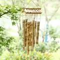 Outdoor natural bamboo wind chime with 8 pipes featuring rustic charred texture and roof design - Natural Roof (Dia 15cm/Len 31cm)