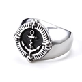 Anello con sigillo nautico retrò in acciaio inossidabile con ancora e bussola argento - US 7 / Color Acciaio