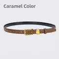 Caramel crocodile pattern leather belt for women with elegant golden pin buckle - Caramel color / 105cm