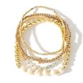Detail of 5-piece stackable bracelet set with pearls, blue beads and gold cross pendant - Light Blue Stone Gold Beads Pearl Cross Set
