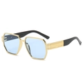 Modern oversized polygonal sunglasses with gold metal frame and blue translucent lenses - Gold Frame Blue Lenses