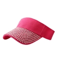 Rose red sun visor hat for women featuring sparkling pink rhinestone embellishments - Rose Red + Pink Rhinestones