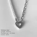 Collier élégant avec pendentif coeur en acier inoxydable et perles, longueur 40+5cm - Collier Fermoir Cercle Strass Argent (XNL0013-1)