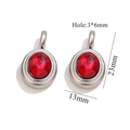 Detailed view of oval stainless steel pendant with red faceted stone and dimensions - Steel Color Oval Pendant - Red Zirconia