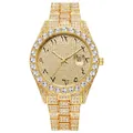 Golden hip hop watch with iced-out crystals and Arabic-Indic numerals dial - Gold Arabic Numerals