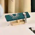 Solid wood T-bar jewelry display stand with dark green velvet for watches and bracelets - 1-Tier Solid Wood Bracelet Stand-Dark Green