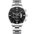 Detail view of silver Geneva business watch with black dial and chronograph functions - Silver Case Silver Band Black Dial