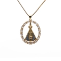 Vergulde ketting met hanger van Maria, blauwe micro-inleg en marquise-zirkonia frame - Blauw Micro-gezet Maagd Maria (ML-CN001317CX)