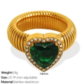 Golden stainless steel ring featuring a heart-shaped green zircon and textured band - US Size 7# / Gold with Dark Green Zircon