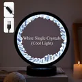Natural white crystal cluster circular night light with cold white LED and USB switch - Clear Quartz Single Crystal (black Frame Monochromatic Cool Light) / Brown Kraft Paper Box Packaging (17*10.5*20.5cm)