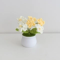 Handmade crochet forget-me-not in white and yellow colors in a white ceramic pot - Forget-Me-Not Gradient Yellow